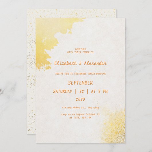 Golden Love : Elégant Faire-part de mariage or (Devant / Derrière)