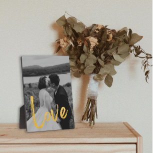 Golden LOVE Script Easel Personaliseer Foto Fotoplaat