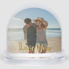 Golden Love You Elegant Modern Script Photo Sneeuwbol