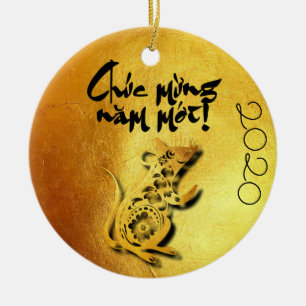 Golden Lunar Vietnamees Rat 2020 RCO Keramisch Ornament