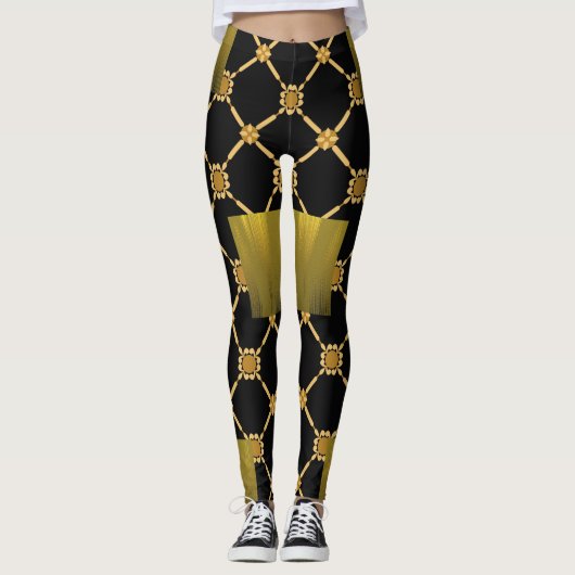 Golden Luxe: Zwarte Elegantie Leggings (Voorkant)