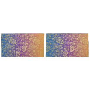 Golden Luxury Paisley over blauw, Paars en Oranje Kussensloop