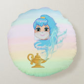 Golden magische lamp en genie op pastelkleuren rond kussen (Achterkant)