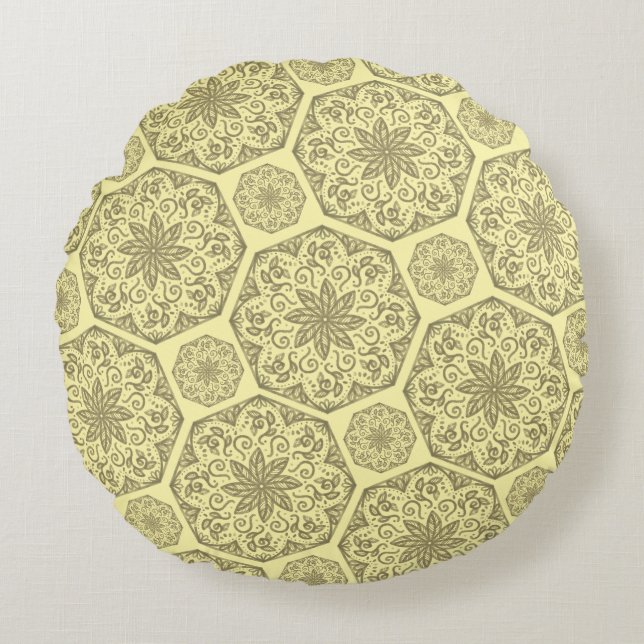 Golden Mandala Mosaic Pattern Sierkussen Rond Kussen (Voorkant)