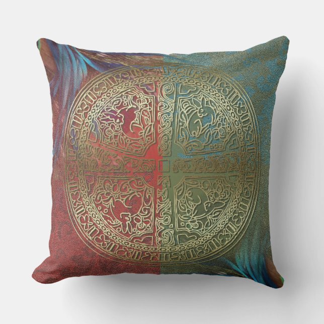 Golden Mandala On Feathes - Coussin (Recto)