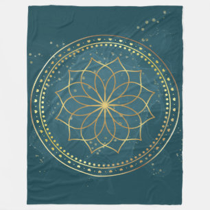 Golden Mandala op Blauwgroen Fleece Deken