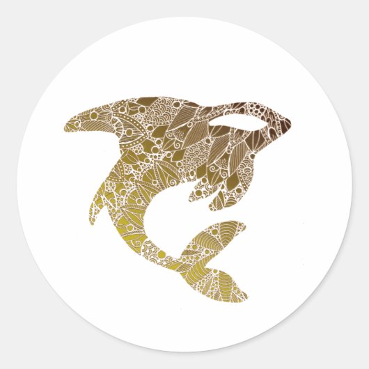 Golden Mandala Orca Ronde Sticker (Voorkant)