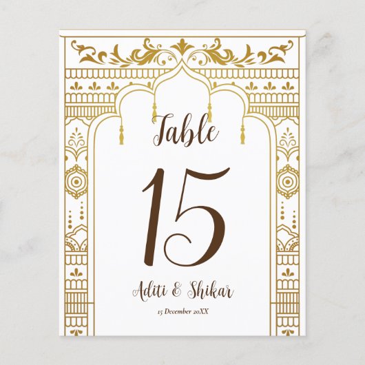 Golden Mandap Table Number met de naam van het paa (Voorkant)