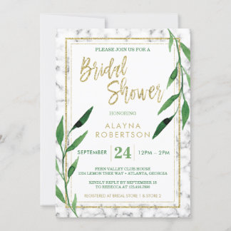 Golden Marble Bridal Shower Invitation, Greenery Kaart