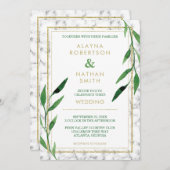 Golden Marble bruiloft uitnodiging, groen Kaart (Voorkant / Achterkant)