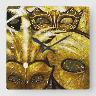 Golden Mardi Gras maskers muur klok