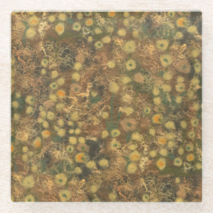 Golden Meadow, abstract bloempatroon olijfgroen Glazen Onderzetter