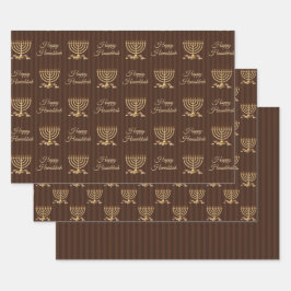 Golden Menorah Hanukkah Stripes Inpakpapier Vel