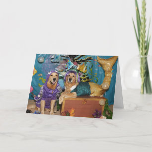 Golden Mermaid en Octopus Birthday Kaart