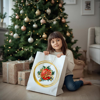 Golden Merry Christmas Gift Bag Groot Cadeauzakje
