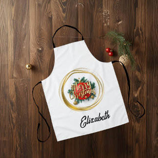 Golden Merry Christmas Personalized Apron Schort