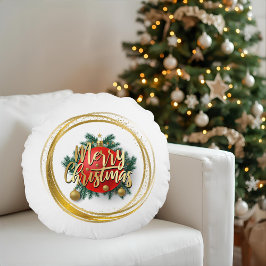 Golden Merry Christmas Personalized Round Pillow Rond Kussen
