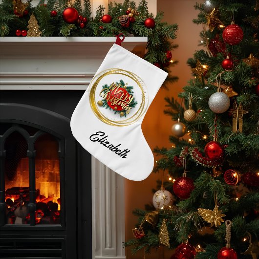Golden Merry Christmas Personalized Stocking Grote Kerstsok