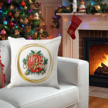 Golden Merry Christmas Personalized Throw Pillow