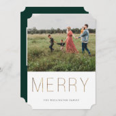 Golden MERRY Modern Photo Holiday Kaart (Voorkant / Achterkant)