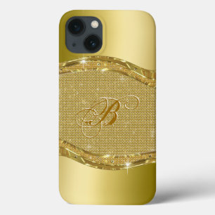 Golden metalen blik met diamanten patroon iPhone 13 hoesje