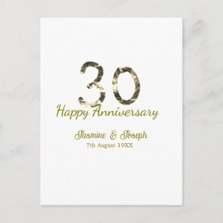 Golden Metallic 30th Happy anniversary add name Briefkaart