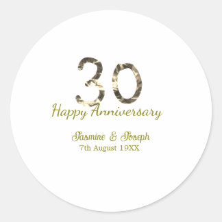 Golden Metallic 30th Happy anniversary add name Ronde Sticker