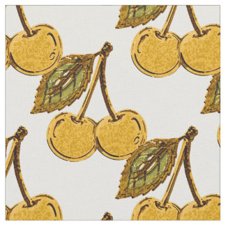 Golden Metallic Cherries Pattern Stof