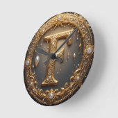 Golden Monogram Initial Letter F Ronde Klok (Hoek)