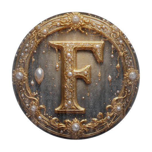 Golden Monogram Initial Letter F Snijplank (Voorkant)
