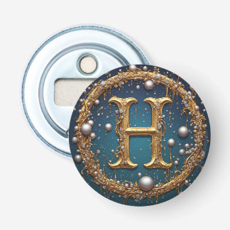 Golden Monogram Initial Letter H Button Flesopener