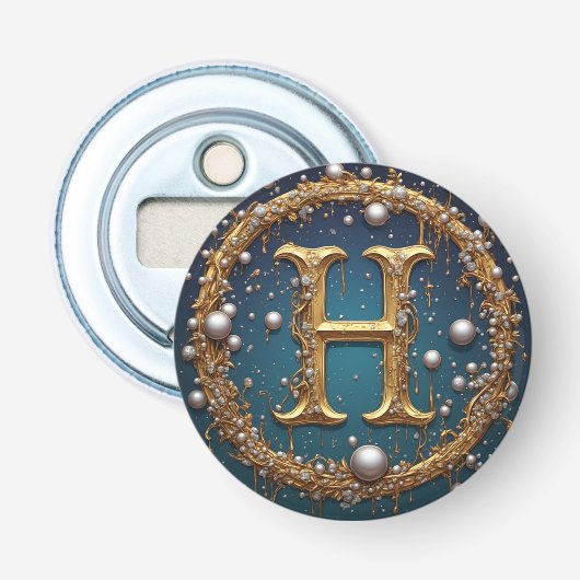 Golden Monogram Initial Letter H Button Flesopener (Voorkant)