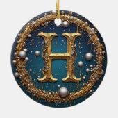 Golden Monogram Initial Letter H Keramisch Ornament (Achterkant)