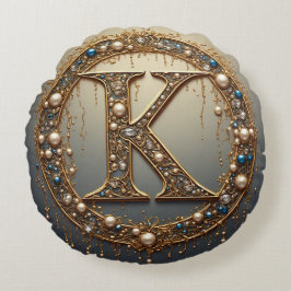 Golden Monogram Initial Letter K Rond Kussen