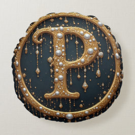 Golden Monogram Initial Letter P Rond Kussen