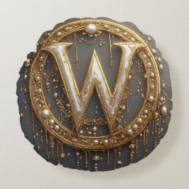 Golden Monogram Initial Letter W Rond Kussen