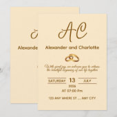 Golden Monogram Wedding Invitation Card (Devant / Derrière)
