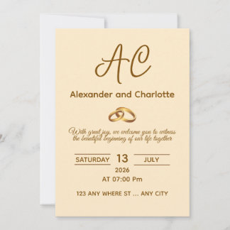 Golden Monogram Wedding Invitation Card Kaart