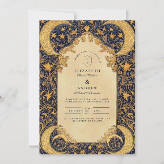 Golden Moonlit Baroque Wedding Kaart (Voorkant)