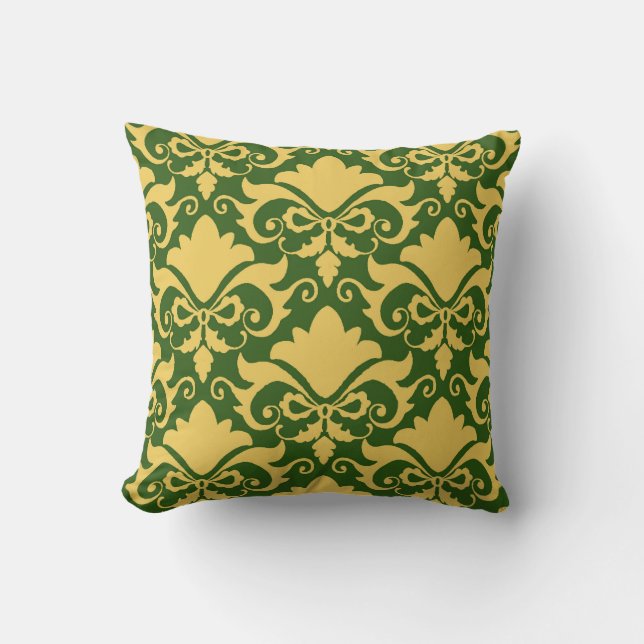 Golden Moss Damask Bows omkeerbaar Kussen (Voorkant)