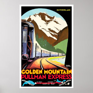 Golden Mountain Suisse vintage travel Poster