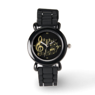 Golden Musical Notes in Oval Shape Horloge