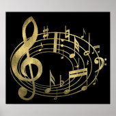 Golden Musical Notes in Oval Shape Poster (Voorkant)