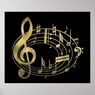 Golden muzieknoten in ovale vorm poster