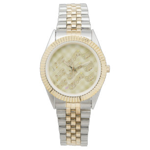 Golden Muzieknoten Unisex Twee Tone Armbandhorloge Horloge