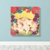  Golden Nap: Feline Serenity in Bloom Canvas Afdruk (Insitu (Houten vloer))