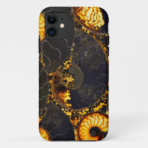 Golden Nautilus zwart goud fossiel abstract ontwer iPhone 11 Hoesje