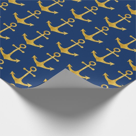 golden nautische ankers op de marineblauwe achterg cadeaupapier (Hoek)