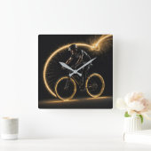 Golden Neon Fiets Vierkante Klok (Huis)
