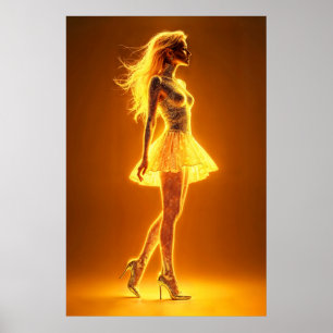 Golden Neon meisje in gloeiende mode elegantie Poster